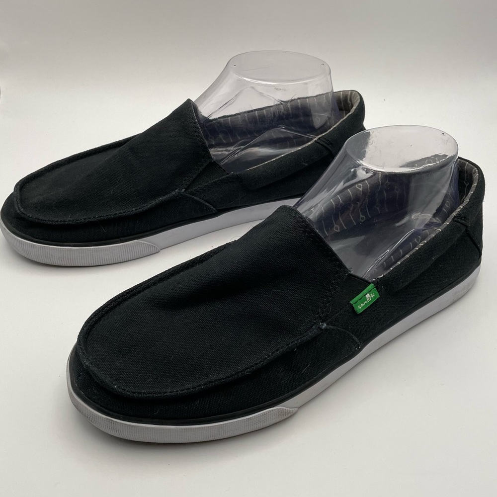 Sauk Sideline Slip On Slide Loafers Black White Trim Soft Footbed Wmns 10 Mens 8
